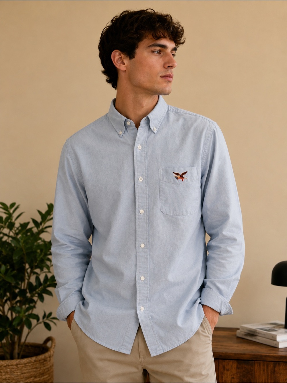 American Living Ralph Lauren Era Blue OCBD Long Sleeve Shirt Size S